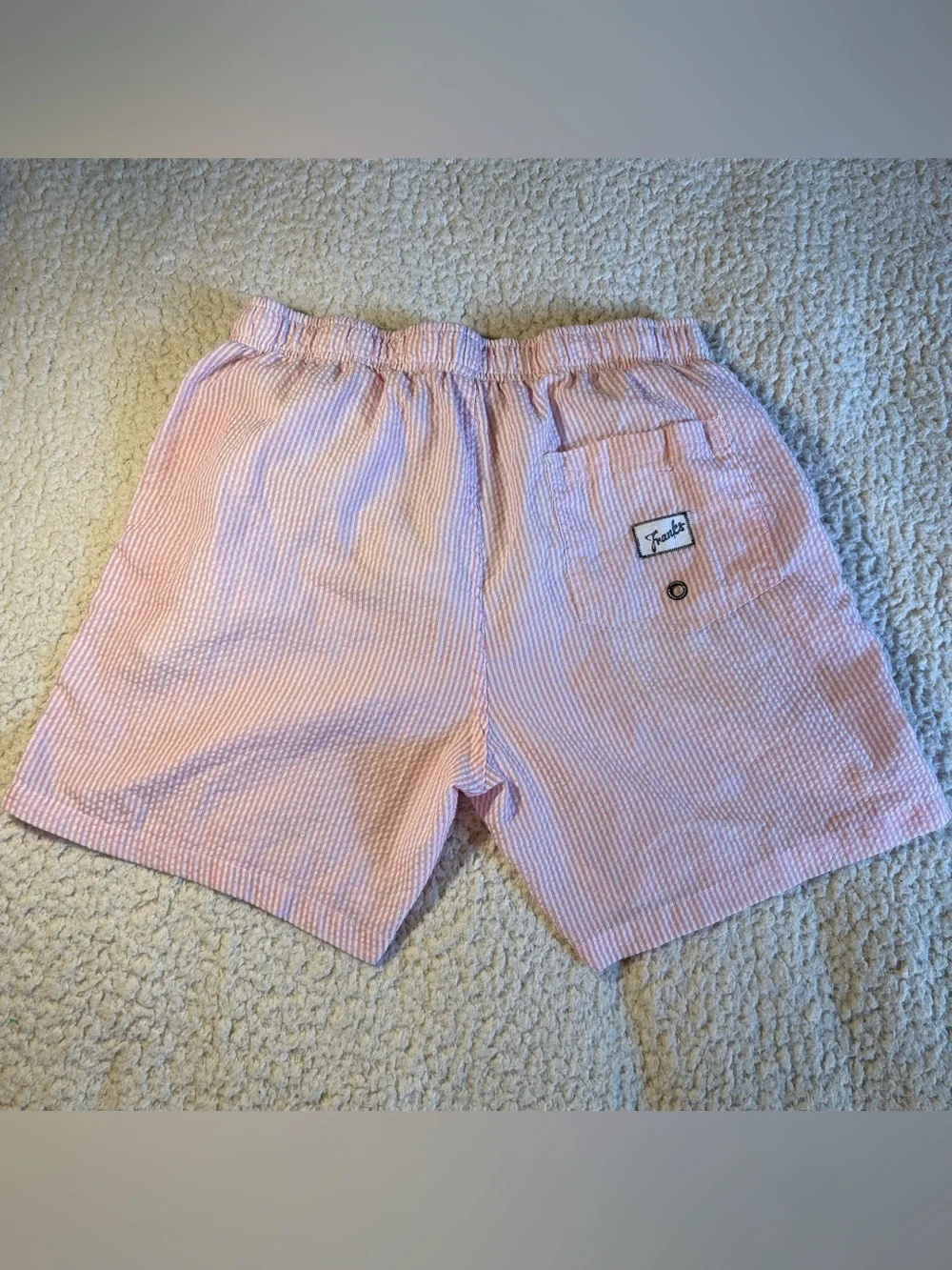 Frank’s Pink and White Striped Men’s Swim Trunks L
